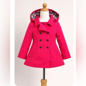 NWOT~LONDON FOG Baby Trench Coat hood SZ:12M Hot pink double breast snap close